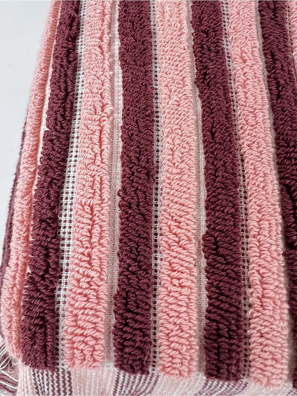 Rachel Zoe Pink & Burgundy Striped Cotton Hand Towels with Fringe 2 Pc Set NEW